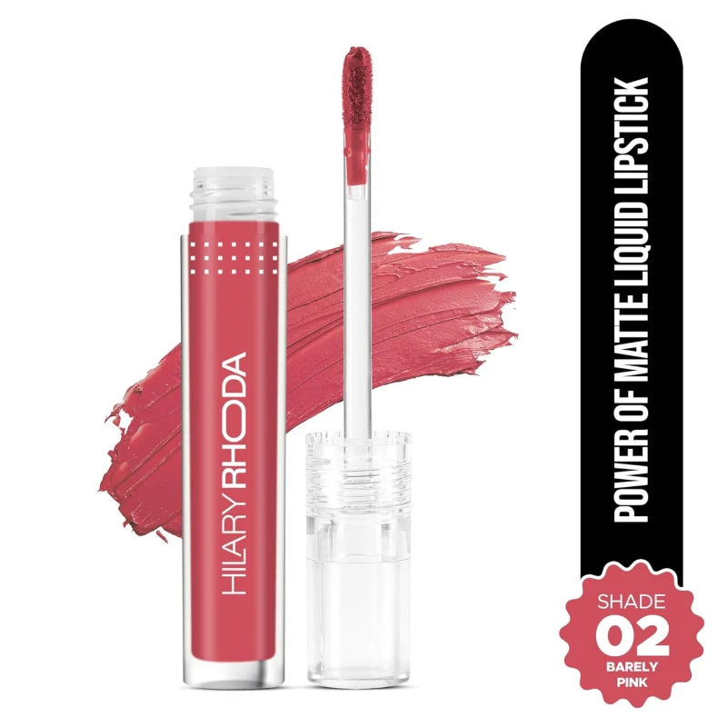 Hilary Rhoda Power Of Matte Liquid Lipstick | Buildable Colour | Long Lasting & Matte Finish | Lightweight & Non-Drying Formula | Smudge Proof & Non-Transferable | 3ml (Barely Pink - Shade 02) thumbnail 9